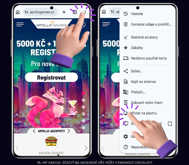 Přidání Apollo Games casina na plochu Android